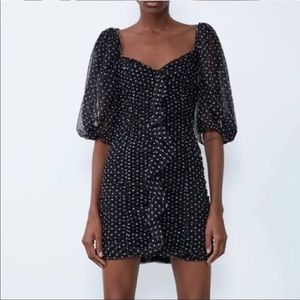 Zara Tulle Polka Dot Puff Sleeve Dress, Size Small